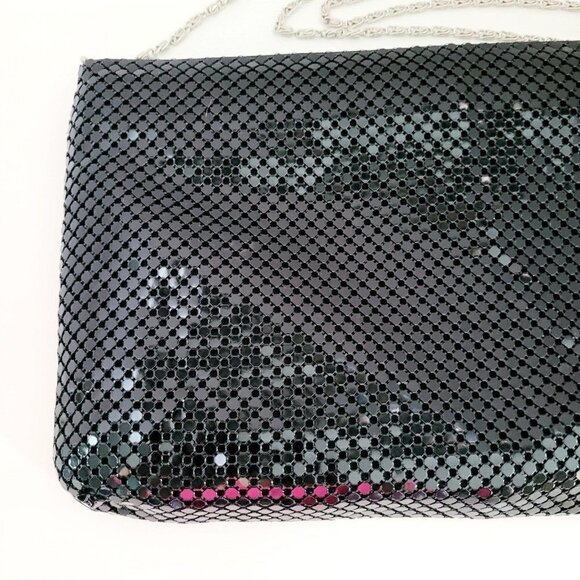 Vintage Black Mesh Silvertone Chain Purse Crossbody Clutch Evening Bag Handbag - Picture 6 of 12